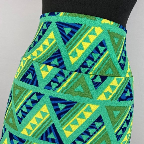 LuLaRoe Cassie L Green Yellow Blue Geometric Pattern Pencil Skirt NWT - Picture 8 of 13